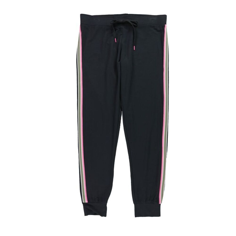 P.J. Salvage Black Track Joggers with Pink & White Side Stripes